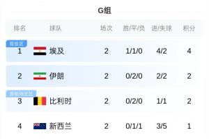 世界杯G组形势:埃及打平锁定前二,伊朗、比利时不败大概率出线配图