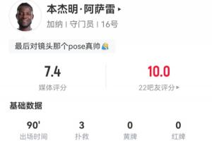 加纳门将身价仅10万欧，全场贡献3次扑救助球队逼平首发7亿英格兰配图