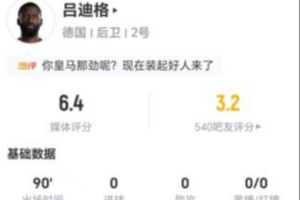 吕迪格本场4解围2夺回球权 5长传3成功+4对抗3成功 获评6.4分配图
