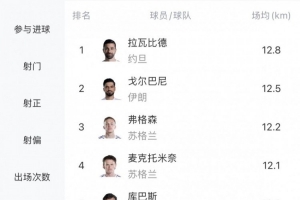 世界杯场均跑动距离榜：亚洲球员前二，麦克托米奈第4、恰20第7配图