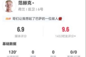 血染赛场!范赫克本场2解围2拦截4抢断 13对抗9成功+7长传1成功配图