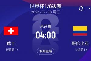 最后一组落位!世界杯1/8决赛:瑞士vs哥伦比亚 两个小组第一对阵配图